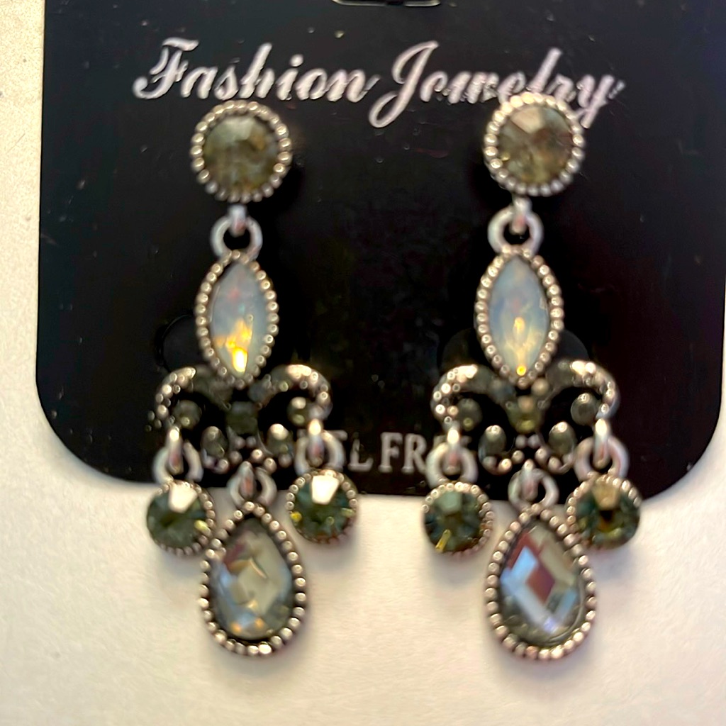 Black And Silver Dangle Crystal Earrings